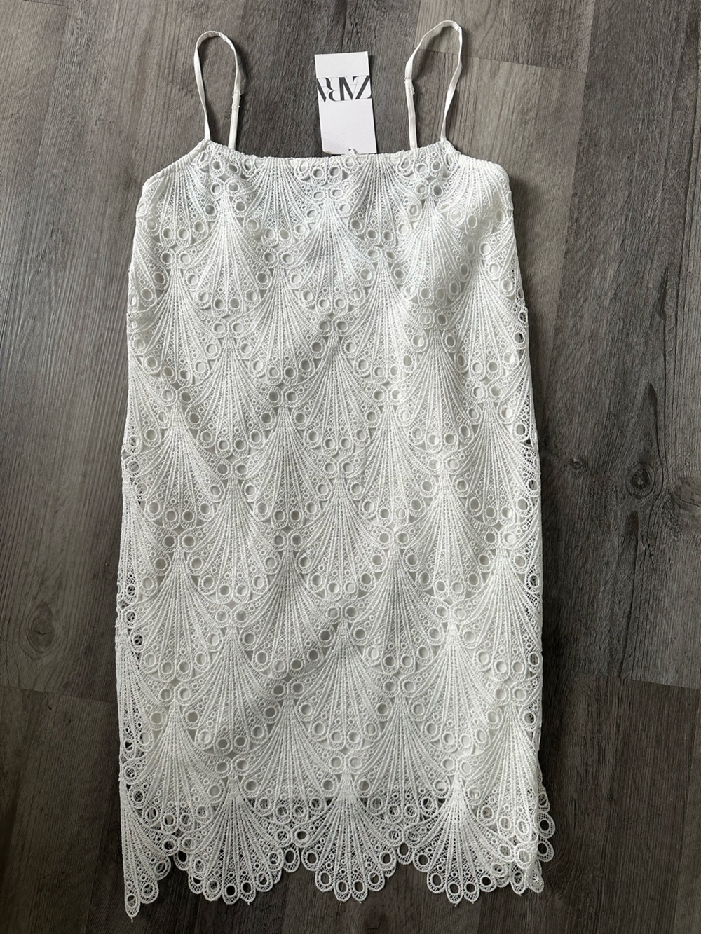 ✨ NWT Zara White Lace Macrame Scalloped Mini Slip Dress